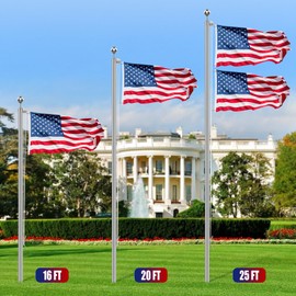 Lechansen 16FT Heavy Duty Flag Pole Kit for Outside House, Full Body 304 Stainless Steel In Ground Flagpole with 3x5 American Flag, 130MPH Wind Resistant for Residential or Commercial Use