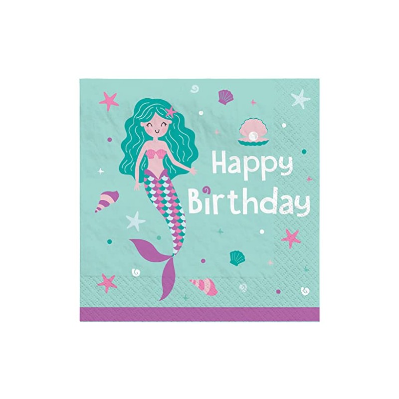 Birthday Mermaid Napkins - 6 1/2" x 6 1/2" |