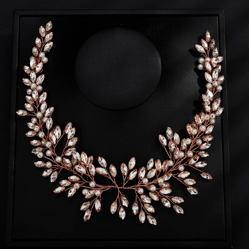 Teyglen Women Bride Wedding Rhinestones Crystals Long Headband Hair Vine