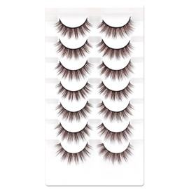 7 Paare 3D Brown Falsche Wimpern Katzenauge, Flauschiges Volumen Curly Cat-Eye Künstliche Wimpern Natürlich Look, Wiederverwendbar Handgemacht Faux Mink Make-up-Wimpern(B-H7)