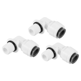 PATIKIL 3/8 Inch 3 Pack Connector Fitting Angle 1/4NPT Male Thread Quick Release POM Right Angle Hose Pipe Connector White