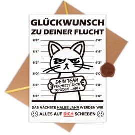WenmthG WenmthG Witzige Abschiedskarte Kollegen A6 (Klappkarte mit Umschlag und Wachssiegel) - Herzlichen Glückwunsch zu deiner Flucht - Abschiedsgeschenk Kollegen - Karte zum Abschied Kollegin & Kollege
