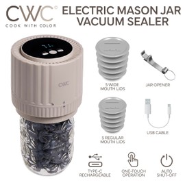 COOK WITH COLOR Electric Mason Jar Vacuum Sealer – Freshness Preserver for Food Storage, Easy-to-Use with One-Touch Operation, Sand
