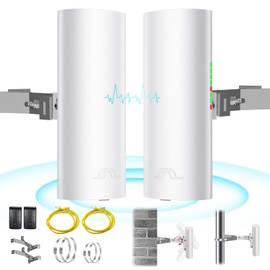 5.8G Wireless Bridge with Pole/Wall Mount Bracket - Extend Starlink Internet to Outdoor Access Point, 2 Miles Point to Point Starlink WiFi Extender with PoE Adapter, IP65 Waterproof Rating (2-Pack)