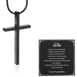 HZMAN Philippians 4:13 Cross Pendant STRENGTH Bible Verse Stainless Steel Necklace, Stainless Steel, No Gemstone, To My Mom-Black, S7509D-Card-Mom