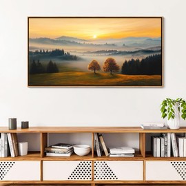 HGUAOA Nature Wall Art - Mountain & Landscape Artwork for Walls - Scenery Canvas Wall Art - Forest Painting for Living Room - Rustic Farmhouse Decor - Wall Pictures for Bedroom 24×48IN