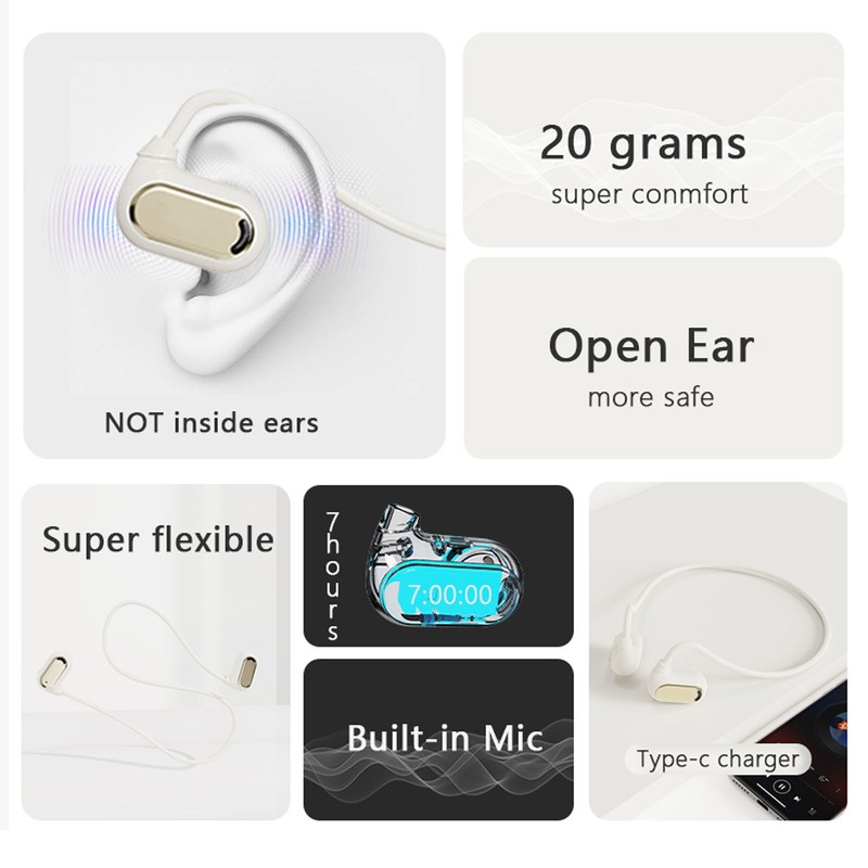 Open Ear Bluetooth Headphone Stereo Lossless Rechargeable Wireless Headset for