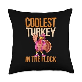 Pilgrim Costume Turkey Meat Thanksgiving Shirt Coolest Turkey in The Flock Funny Thanksgiving Day Dinner Throw Pillow, 18x18, Multicolor