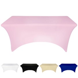 Ocves 4ft Tablecloth Stretchable Rectangular Spandex Tablecloth, Washable Stretch Table Cover Fitted for 4FT Folding Tables, Beauty Event, Wedding, Kitchen, Exhibitions Decoration (Pink 4FT)