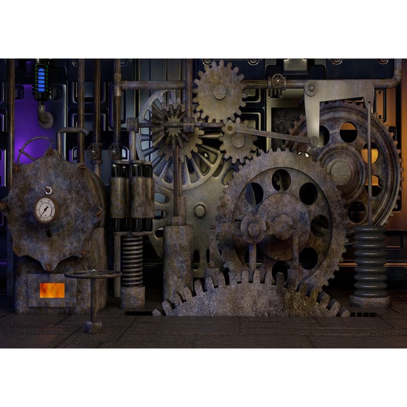 BELECO 7x5ft Fabric Antique Steampunk Backdrop Mechanical Metal Gears Clock