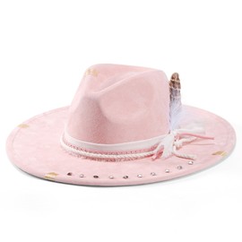 H.Busque Cowboy Hat Big Wide Brim Fedora Hat Felt Panama Hat Dress Up Hat for Men Women Pink