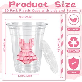 60Pcs Gender Reveal Plastic Cups with Lids Straws Drinking Cup 12oz Watercolor Blue Pink Boy Girl Disposable Cups for Baby Shower Gender Reveal Party