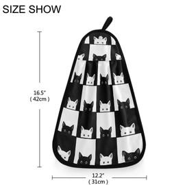 visesunny Black and White Cat Animal Kitchen Dish Towel with Hanging Loop Absorbent Hand Towel for Bathroom Cleaning and Drying Washcloth