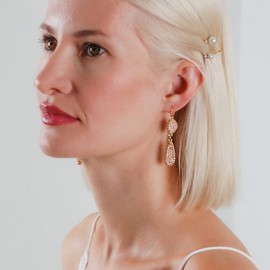 Rose Gold Earrings for Women - Gold Dangle Earrings for Women, Humble Chic Simulated Druzy Drop Dangles - Long Double Teardrop Dangly Earrings for Women, Gold-Tone - Rose Gold Stone