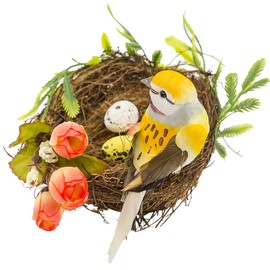 Berfutall-Easter Artificial Nest Natural Bird Nest Kit Includes Artificial Twig Nest, Fake Foam Feather Birds, Foam Eggs Ornaments for Crafts Home Party Decor