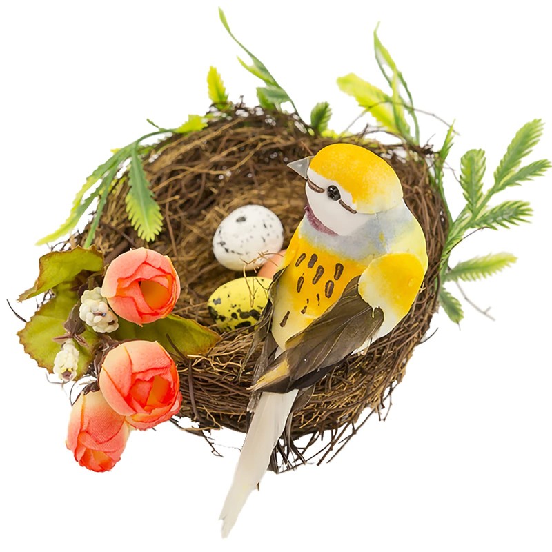 Berfutall-Easter Artificial Nest Natural Bird Nest Kit Includes Artificial Twig