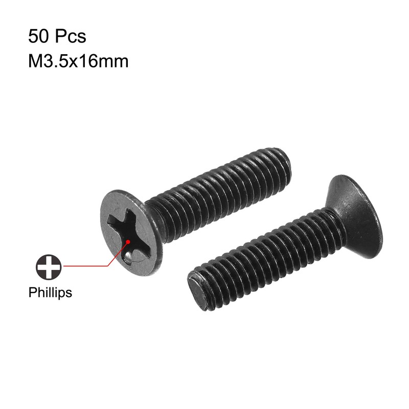 sourcing map M3.5 x 16mm Phillips Screw Fastener Black for