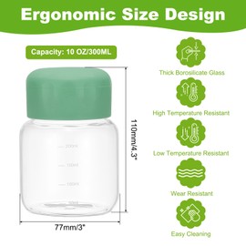 PATIKIL Small Juice Glass Bottles with Lids, 10 Ounce (300ml) Borosilicate Glass Water Bottle Leakproof Cute Drinking Bottles Shot Bottles for Juicing Fridge Water Milk Drinks, Green