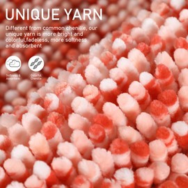 Yimobra Bath Mats for Bathroom Non Slip, 36x24, Extra Soft Chenille Bathroom Rugs, Luxury Fluffy Long Matts for Tub, Plush Shaggy Carpet, Water Absorb, Machine Washable, Orange & Pink