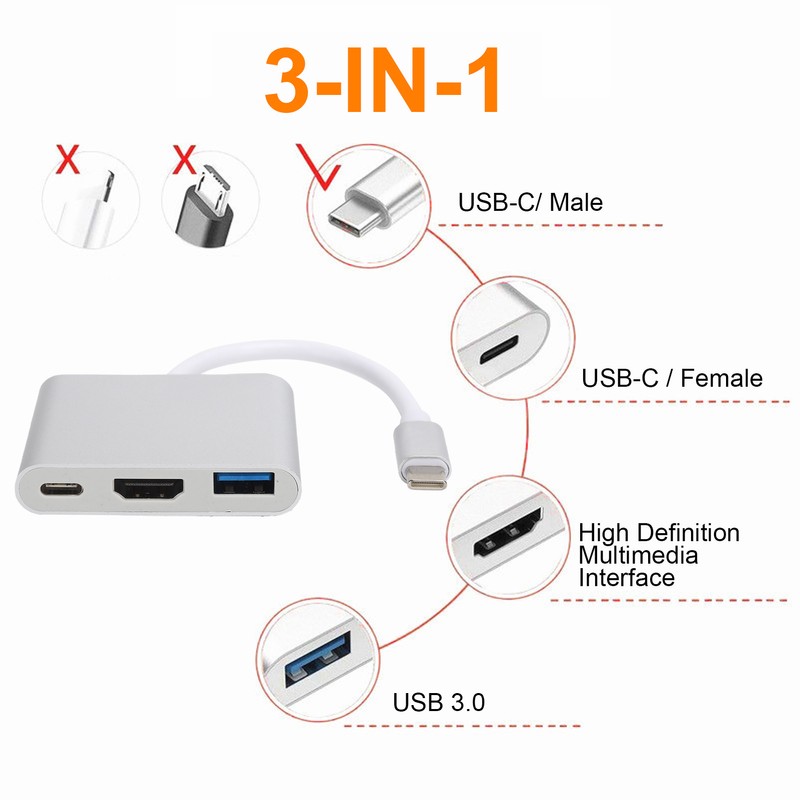 USB C Adpater 3.1 3 in 1 Hub Converter Dock