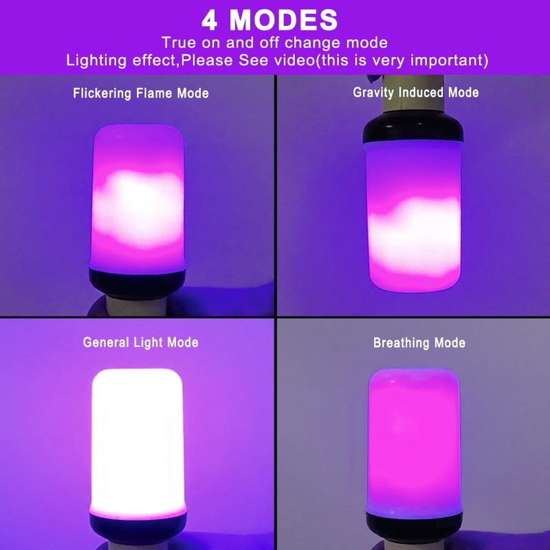 Bitrue LED Flame Bulbs, 4 Modes Purple Flame Effect Light