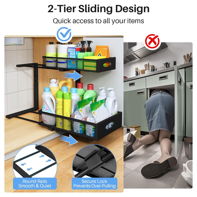 Under Sink Organizer, 2 Pack 2 Tier Pull Out Under