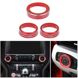 Center Console Air Conditioner Switch Button Knob Trim Cover Headlight Knob Trim Cover Aluminum Alloy Interior Accessories for Ford Mustang 2015-2022 (Red)