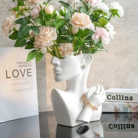GDYOOSHOW Face Vases for Flowers Bust Planter Ceramic Head Vase Display Jewelry Rack White 9.84 Inches High Suitable for Placing on The Table or Shelf (White)