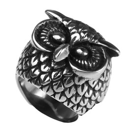 MayiaHey Owl Ring, Big Eye Owl Ring Norse Viking Owl Head Ring for Men, Cute Bird Ring Owl Jewelry, Celtic Owl Ring Hip Hop Owl Band Ring Punk Owl Animal Ring for Boys (Y)