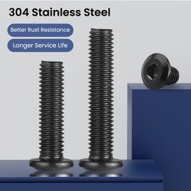 50Pcs 1/4-20 Bolt, 1/4-20 x 5/8" Flat Head Hex Socket Cap Screws, 304 Stainless Steel 18-8 Furniture Bolts, Black Zinc Finish, Full Thread (with Hex Spanner)