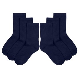 JUNGANRHA® Boys Girls Kids Children Back to School Uniform Rich Cotton Breathable Trainer Athlete Seamless Plain Ankle Cushioned Crew Navy Socks | Size 4-6 | Pack of 6