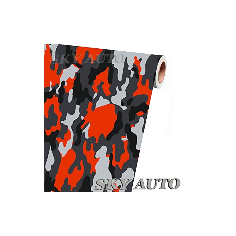 RED-Orange Black White Gray Camouflage Vinyl Car Wrap Film Sheet