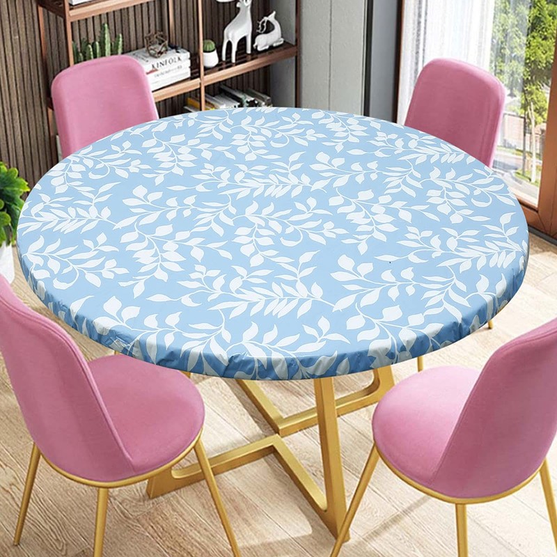 Round Table Protector Wipeable Circle Tablecloth Elastic Edged Fitted Table