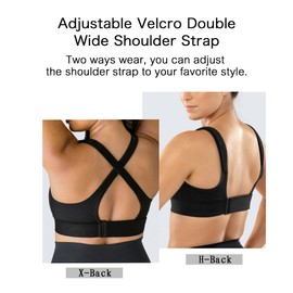 YIANNA Women High Impact Sports Bra Plus Size Zip Front Fastening Bras Padded Adjustable Strap Wireless Running Yoga Top Black, 151 2XL