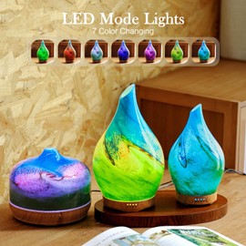 Porseme 150ml Essential Oil Diffuser Glass Color Changing Aroma Air Diffusers Aromatherapy Ultrasonic Cool Mist Humidifier 4 Running Hours Waterless Auto-Off for Sleeping Yoga Office Spa (Blue Grass)