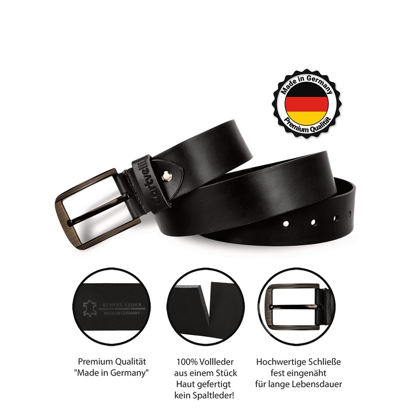 Cartvelli Men's Genuine Leather Belt, Black, 40 mm, Made in