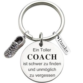 Stainless Steel Keyring with Engraving "Ein Toller Coach ist schwer zu finden und immöglich zu vergessen" Keyring Teacher Coach Keychain Gift for Teacher's Day, Sports Shoe Decor, silver