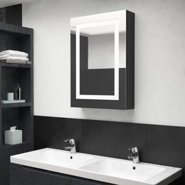 vidaXL Shining Black LED Bathroom Mirror Cabinet- MDF Board with Melamine Finish, 3 Shelves, Energy Efficient, Spacious 19.7"x5.1"x27.6" Dimension.