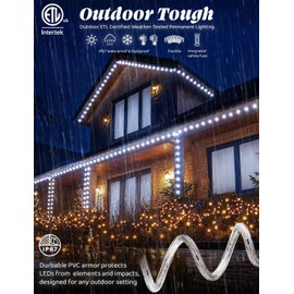 WYZworks 108LEDs, 10ft LED 1/2” Cool White Rope Light w/ 8 Mode Controller, Connectable Outdoor Permanent Waterproof Accent Exterior Lighting, PVC Case, ETL Certified, Holiday, Backyard Patio, Home