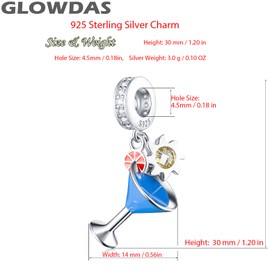 Summer Drink Cup Charms Fit European Bracelet Necklace, Rose Gold Coffee Cup Charms in 925 Sterling Silver, Cocktail Goblet Pendant Beads, Ice Cone Dangle, Gifts for Women/Men, Sterling Silver Cubic