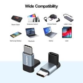 ANDAPA 90-Degree USB-C Adapter (2-Pack), Right-Angle L-Shaped Up and Down USB Type-C Male to Female for Steam Deck, ROG Ally, MacBook, Tablet, Phone and More