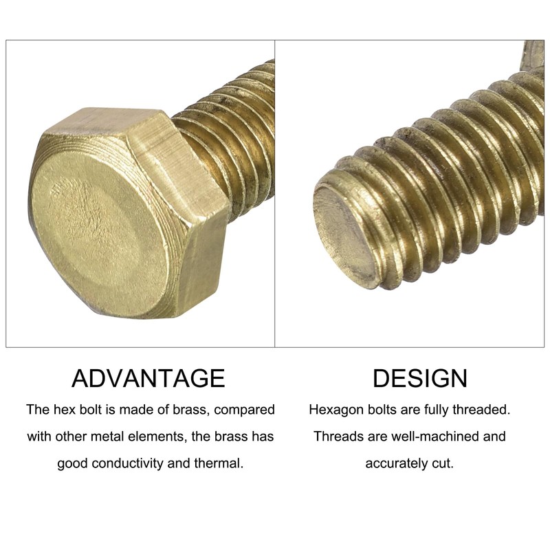 METALLIXITY Hex Head Screw Bolt (M8-1.25x25mm) 1Pcs, Brass Fully Threaded