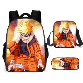 3Pcs Anime Kid Bookbags Set Cartoon Backpack with Messenger Bag Pencil Case for School Outdoor Travel Camping Picnic