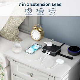 NTONPOWER Extension Lead with USB Slots, 4 Way Extension Lead（3 USB-A Ports）, Wall Mounted Extension Lead with 3250W 13A 1.6M Extension Cord, Multi Plug Extension Lead for Home Office Travel