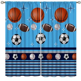 Basketball Curtains,Sports Theme Baseball Soccer Rugby Print Teenage Kids Boys Bedroom Living Room Window Curtains,Decor 42x45 Inch