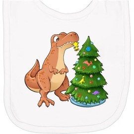 inktastic Tyrannosaurus Rex Decorating Christmas Tree Newborn Bib White 382c7