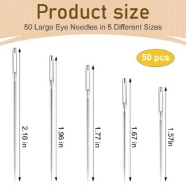 RITDVNI 50 Pcs Sewing Needles Large Eye Hand Sewing, 5 Sizes Embroidery Needles, Hand Sewing Needles, Stainless Steel Yarn Needle, Self Threading Needles for Hand Sewing