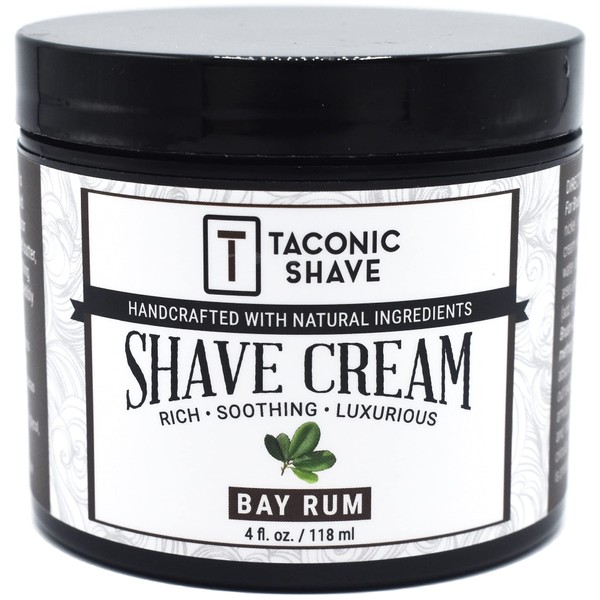 Taconic Shave, All Natural Shave Cream – Highly-Concentrated, Shaving Cream for Men – 4 oz. Moisturizing Shaving Cream Tub with Skin Soothing Ingredients – for All Skin Types - Classic Bay Rum