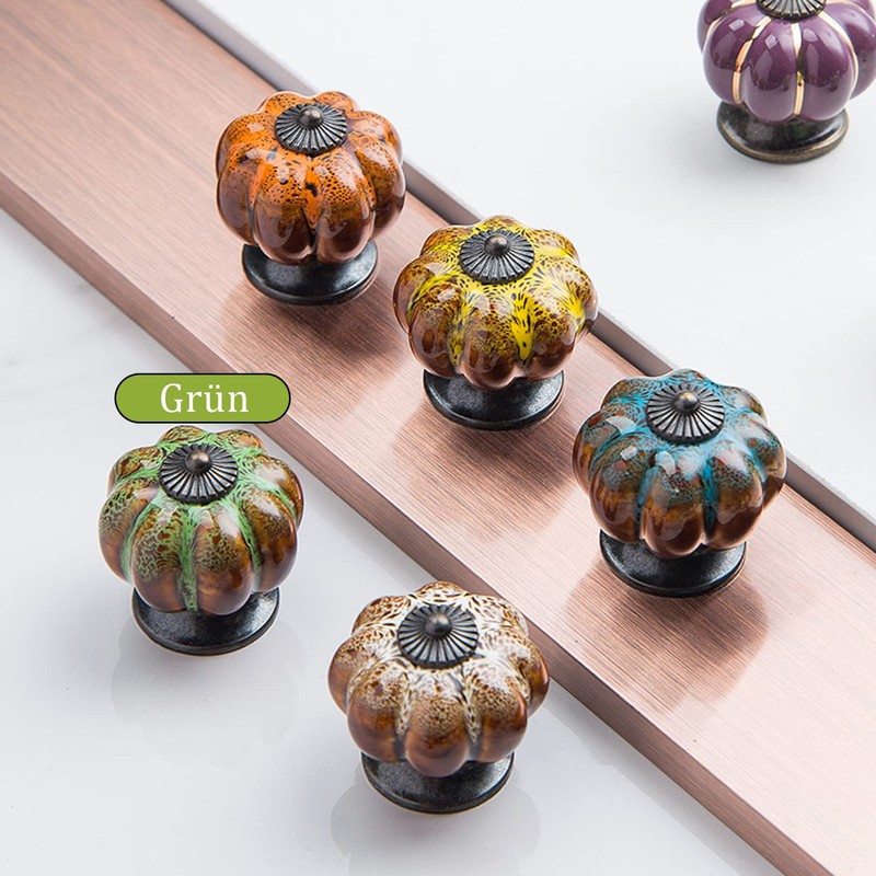 NAKUPENDA Ceramic Cabinet Knobs, Pack of 4 Vintage Pumpkin Ceramic