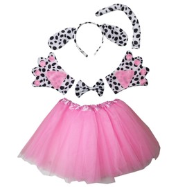 Kirei Sui Kids Spotted White Dog Dalmatian Puppy Costume Tutu Set Pink